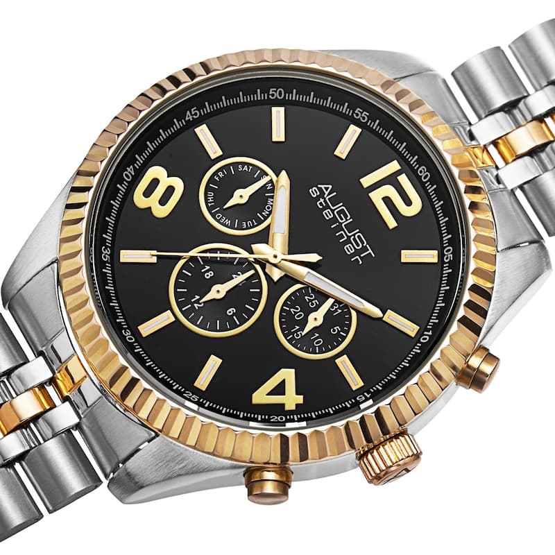 August Steiner Men's Swiss Quartz Multifunction Stainless Steel Canvas Strap/ Bracelet Watch Set