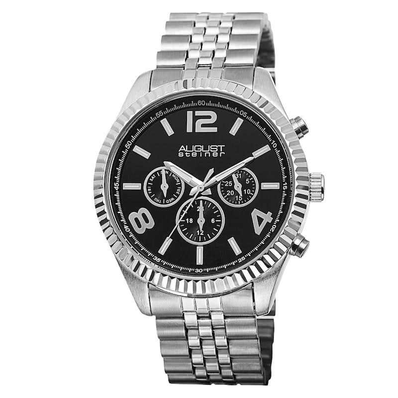 August Steiner Men's Swiss Quartz Multifunction Stainless Steel Canvas Strap/ Bracelet Watch Set