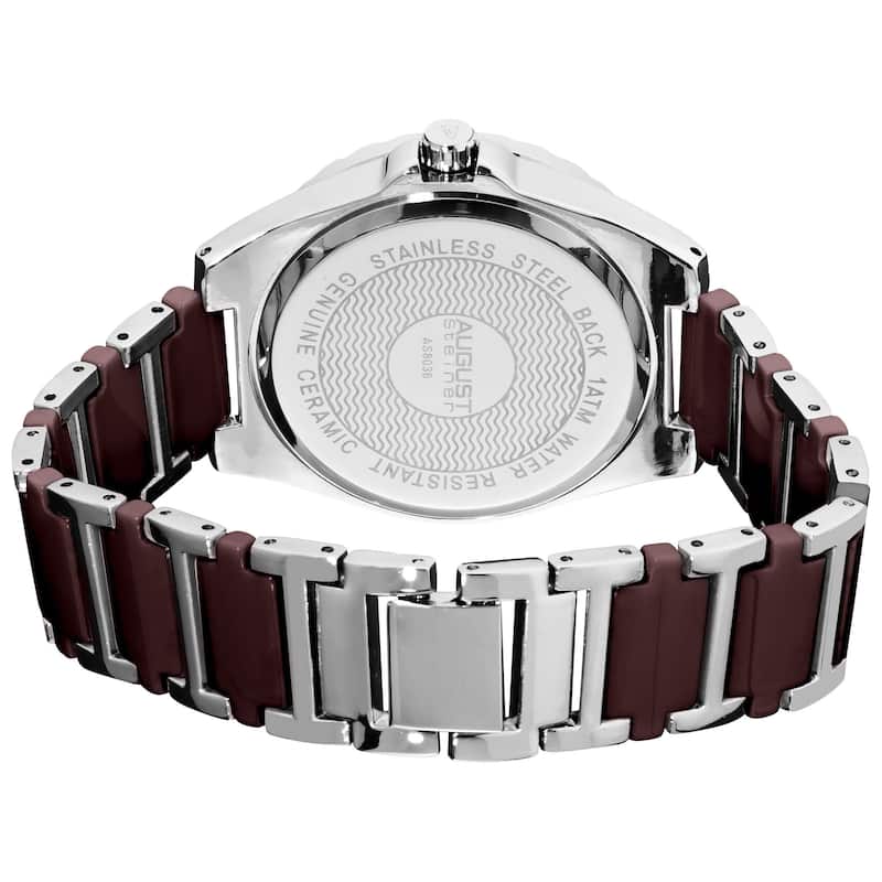 August Steiner Women's Quartz Crystal Studded Bezel Ceramic Link Brown Bracelet Watch