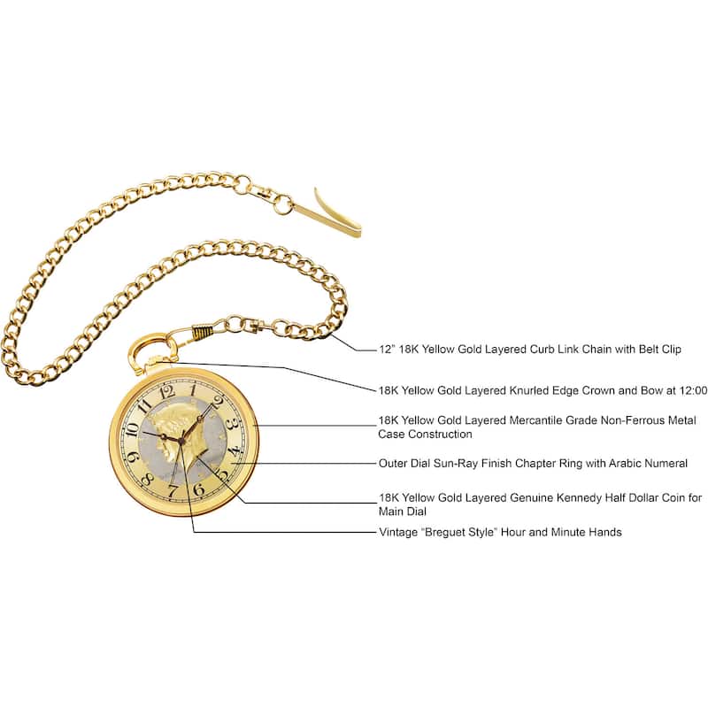 August Steiner Men's Quartz Kennedy Half Dollar Gold-Tone Coin Chain Watch