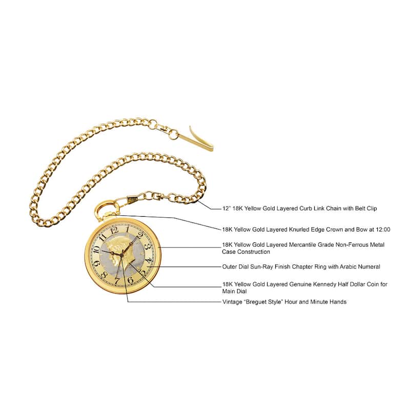 August Steiner Men's Quartz Kennedy Half Dollar Gold-Tone Coin Chain Watch