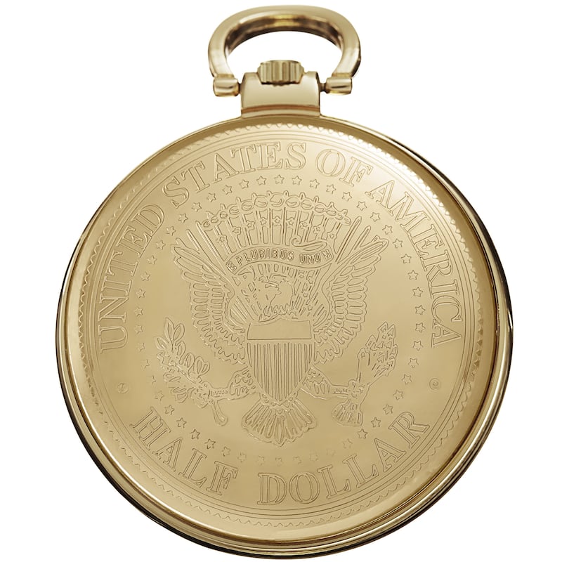 August Steiner Men's Quartz Kennedy Half Dollar Gold-Tone Coin Chain Watch