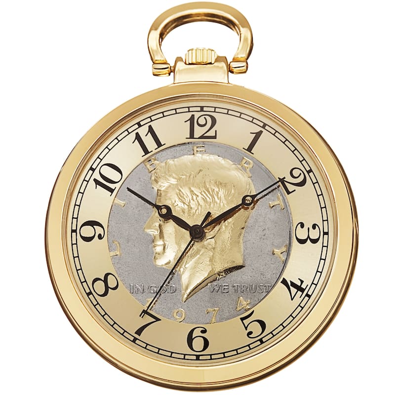 August Steiner Men's Quartz Kennedy Half Dollar Gold-Tone Coin Chain Watch