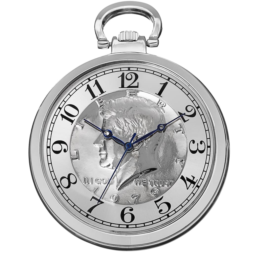 August Steiner Men's Quartz Kennedy Half Dollar Coin Chain Silver-Tone Watch - silver