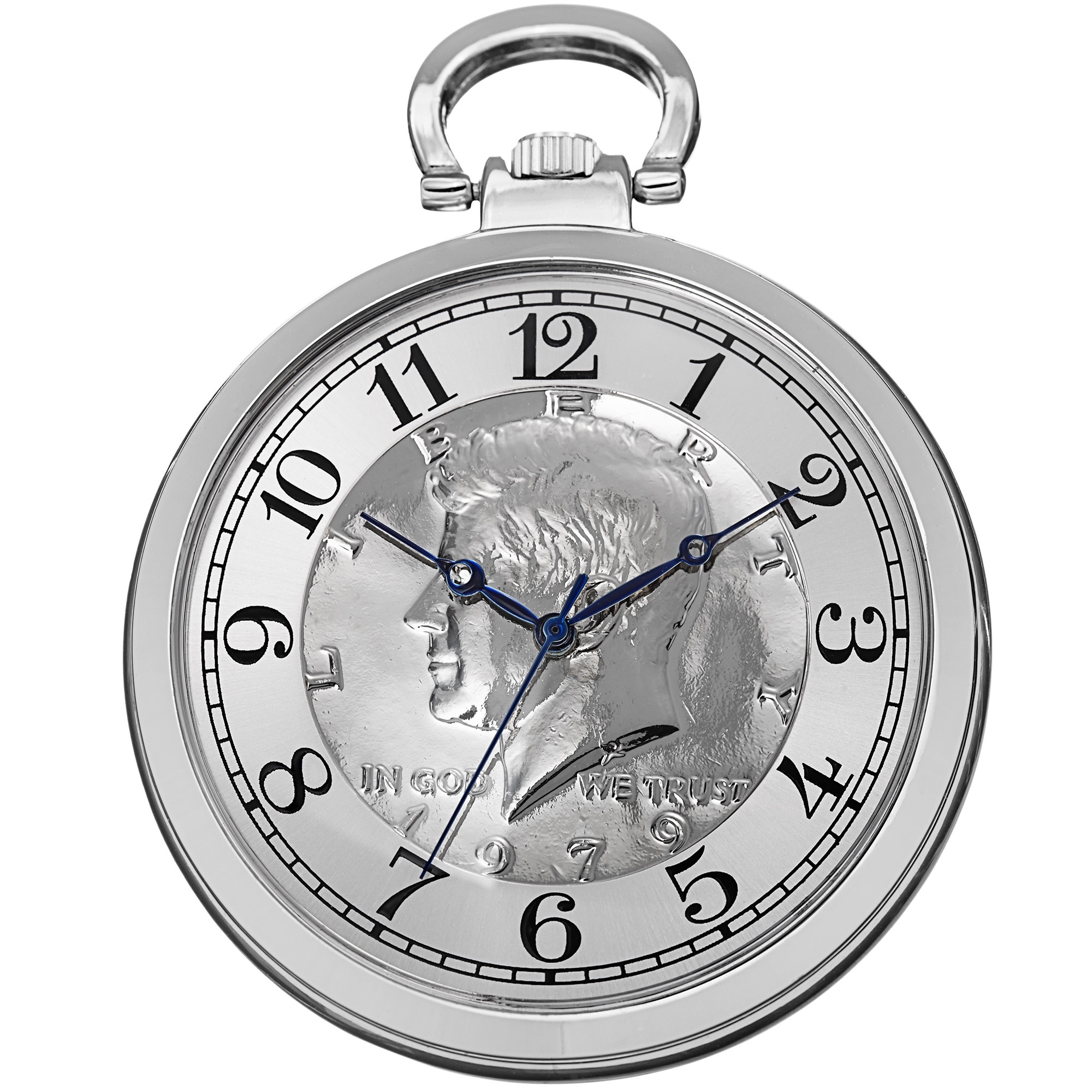 August Steiner Men's Quartz Kennedy Half Dollar Coin Chain Silver-Tone Watch - silver