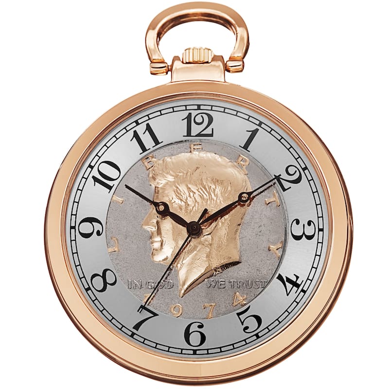 August Steiner Men's Quartz Kennedy Half Dollar Coin Chain Rose-Tone Watch