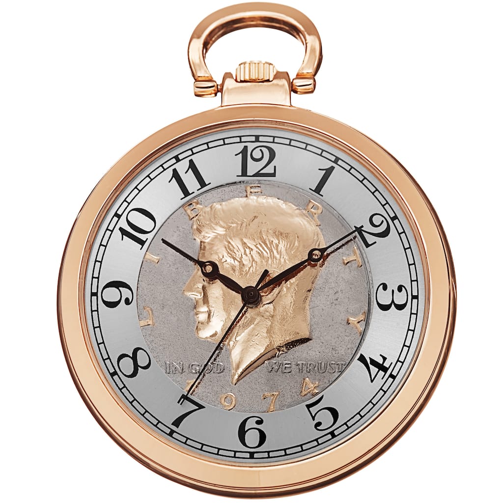 August Steiner Men's Quartz Kennedy Half Dollar Coin Chain Rose-Tone Watch