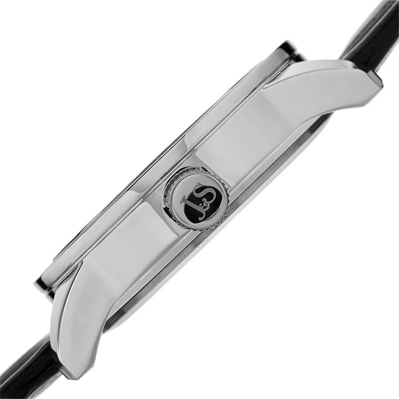 Joshua & Sons Men's Quartz Dual-Time Multifunction Leather Silver-Tone Strap Watch - Black