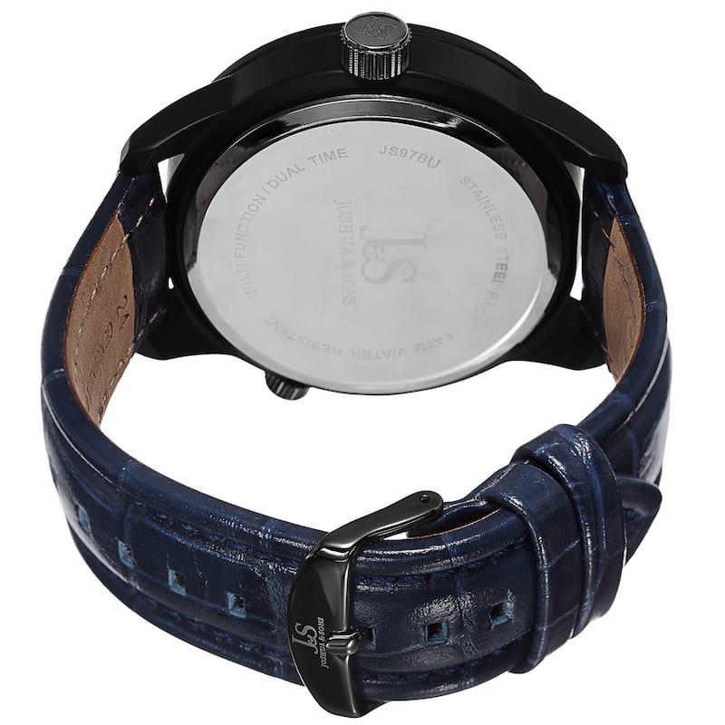 Joshua & Sons Men's Quartz Dual-Time Multifunction Leather Blue Strap Watch