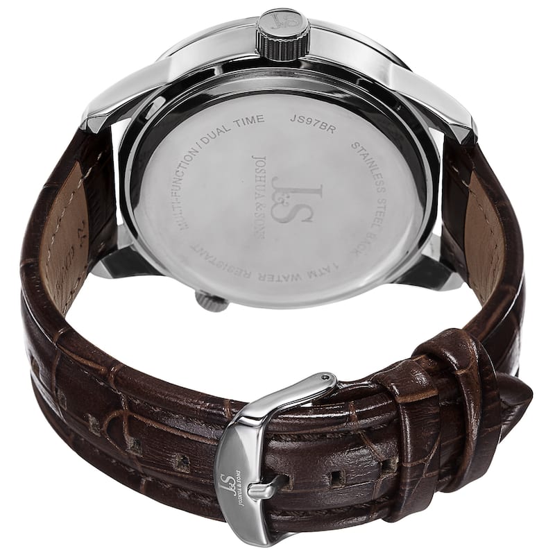 Joshua & Sons Men's Quartz Dual-Time Multifunction Leather Strap Watch