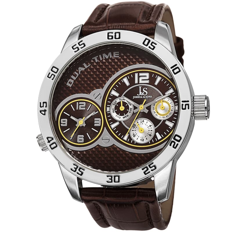Joshua & Sons Men's Quartz Dual-Time Multifunction Leather Strap Watch - brown