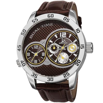 Joshua & Sons Men's Quartz Dual-Time Multifunction Leather Strap Watch