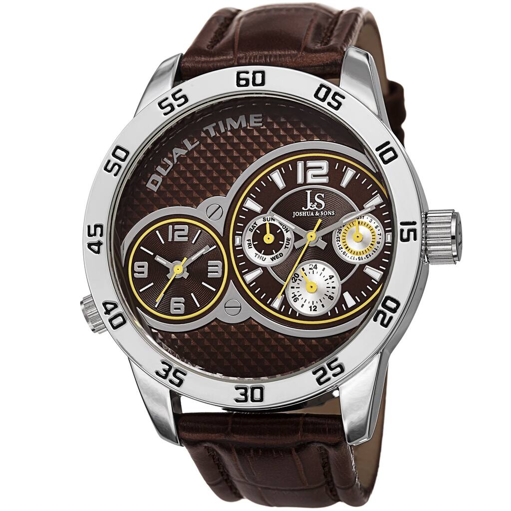Joshua & Sons Men's Quartz Dual-Time Multifunction Leather Strap Watch