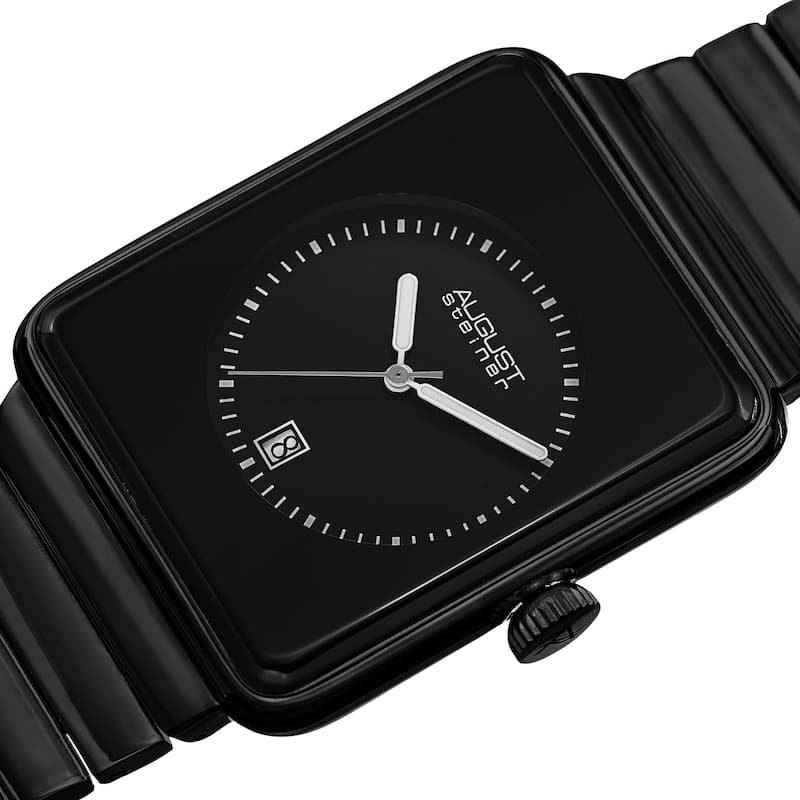 August Steiner Men's Classic Rectangular Case Quartz Black Bracelet Watch