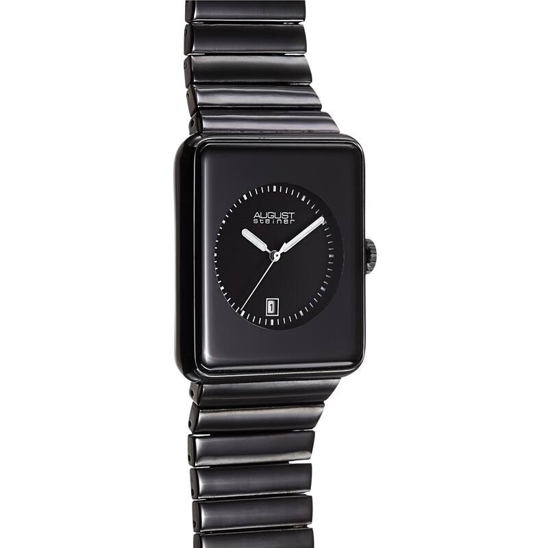 August Steiner Men's Classic Rectangular Case Quartz Black Bracelet Watch