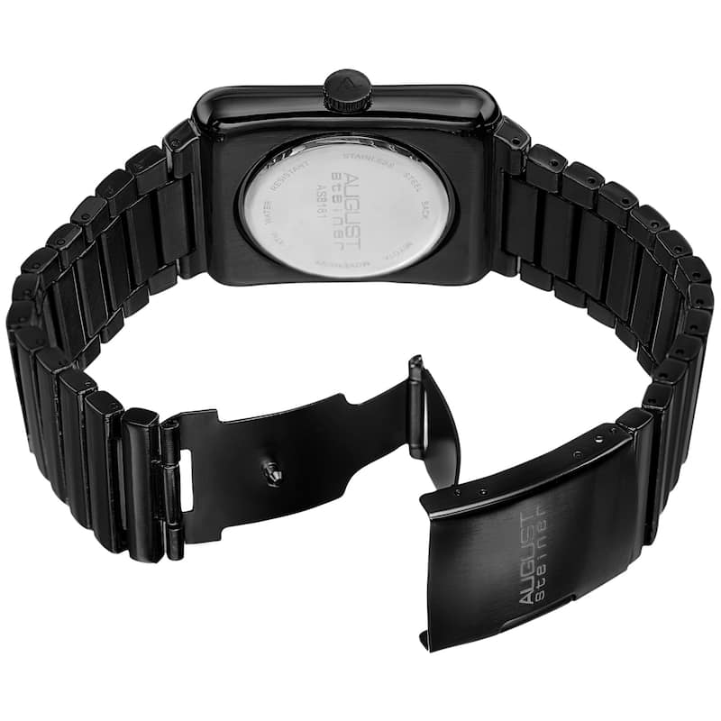 August Steiner Men's Classic Rectangular Case Quartz Black Bracelet Watch