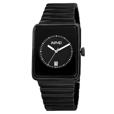 August Steiner Men's Classic Rectangular Case Quartz Black Bracelet Watch