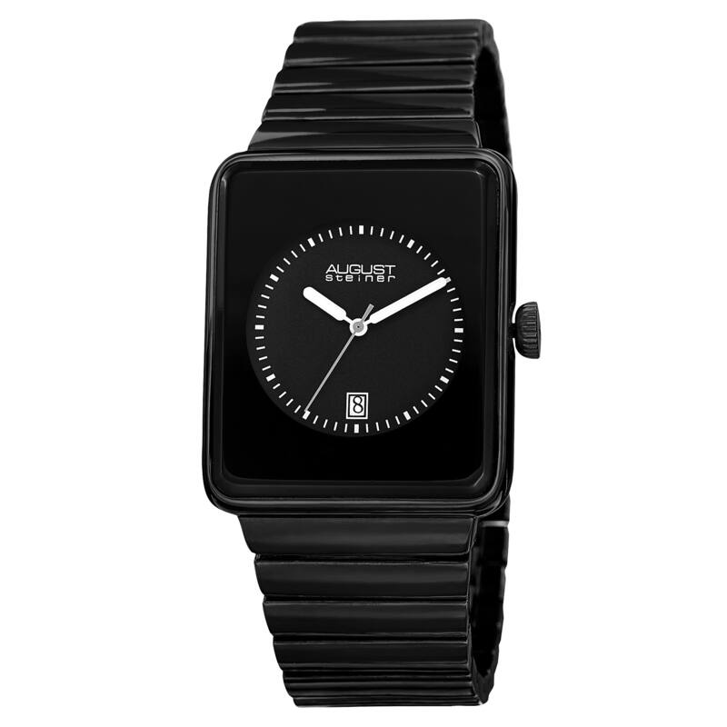 August Steiner Men's Classic Rectangular Case Quartz Black Bracelet Watch