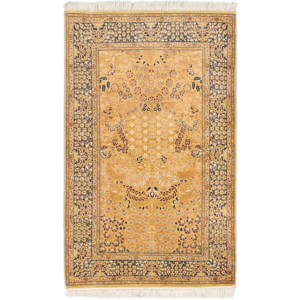 Hand-knotted Pako Persian 18/20 Brown, Navy Blue Wool Rug - 4'0 x 6'4
