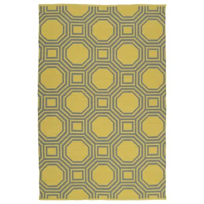 Indoor/Outdoor Laguna Yellow and Grey Geo Flat-Weave Rug (2'0 x 3'0) - 2' x 3'