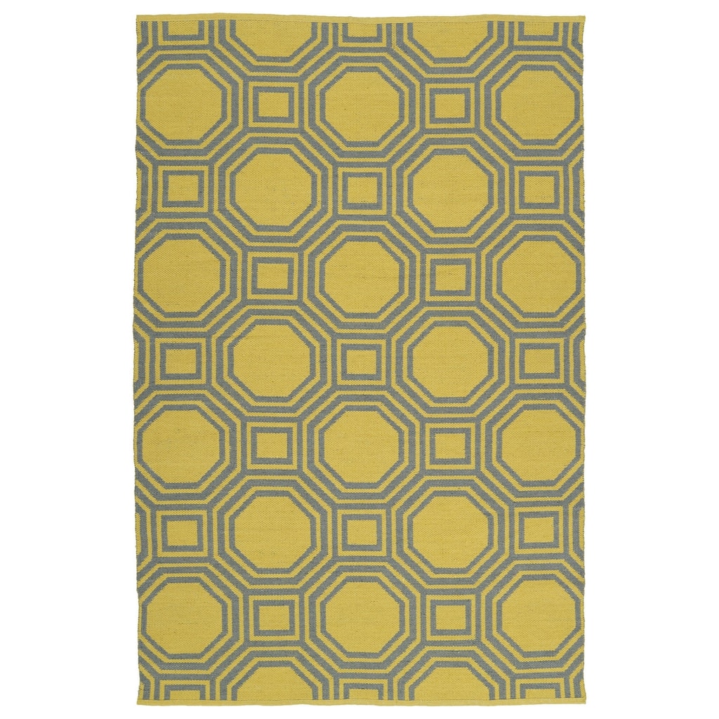 Indoor/Outdoor Laguna Yellow and Grey Geo Flat-Weave Rug (2'0 x 3'0) - 2' x 3'