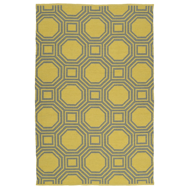 Indoor/Outdoor Laguna Yellow and Grey Geo Flat-Weave Rug (2'0 x 3'0) - 2' x 3'