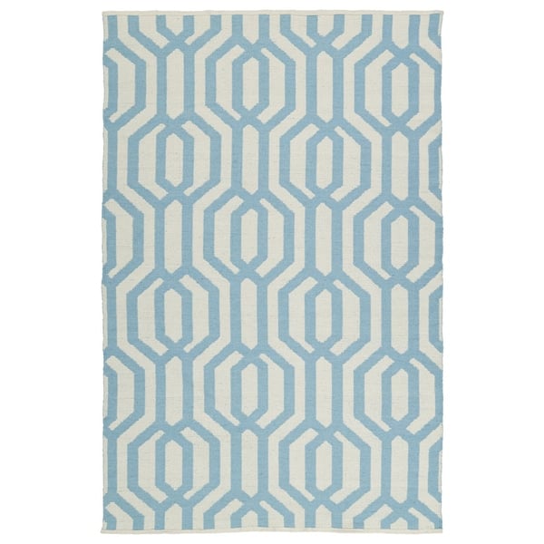 Indoor/Outdoor Laguna Ivory and Spa Blue Geo FlatWeave Rug (3'0 x 5'0