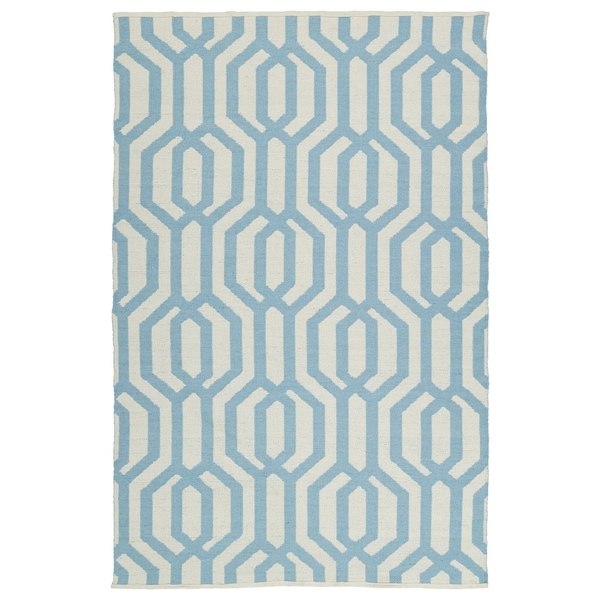 Indoor/Outdoor Laguna Ivory and Spa Blue Geo Flat-Weave Rug - 8' x 10'