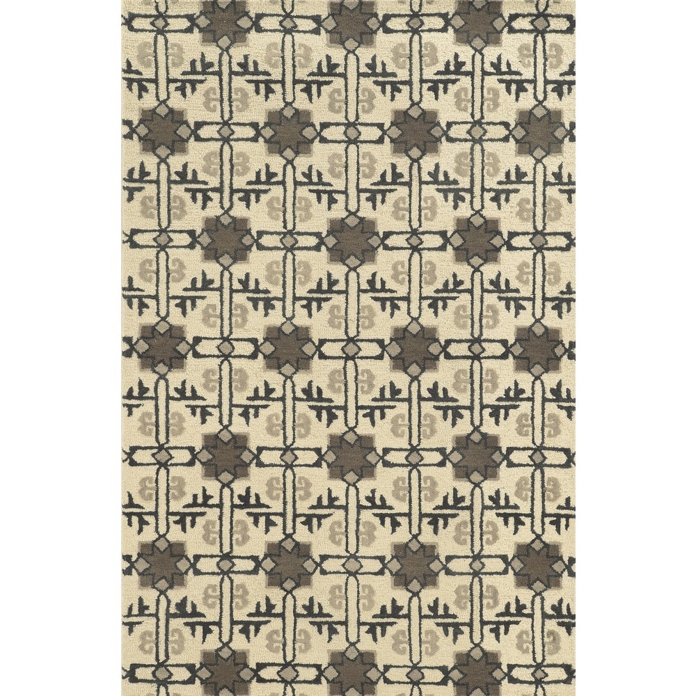 9' x 12' Rizzy Home Rockport Collection Wool Area Rug Ivory/Gray Floral 