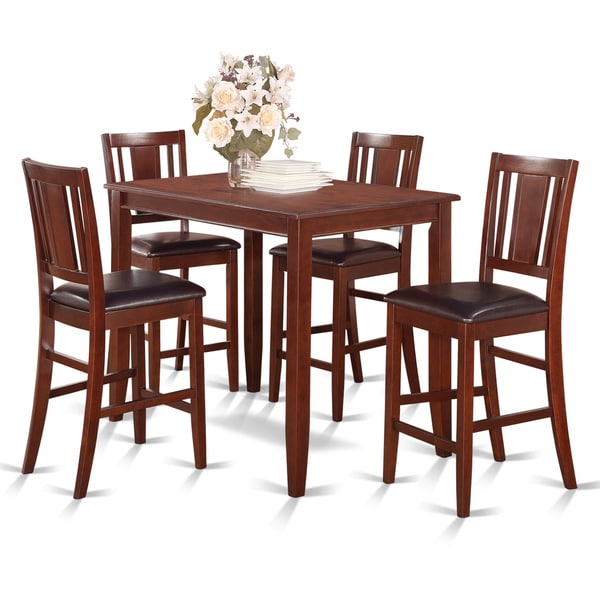 Mahogany Counter Height Table and 4 Stools Dining Set