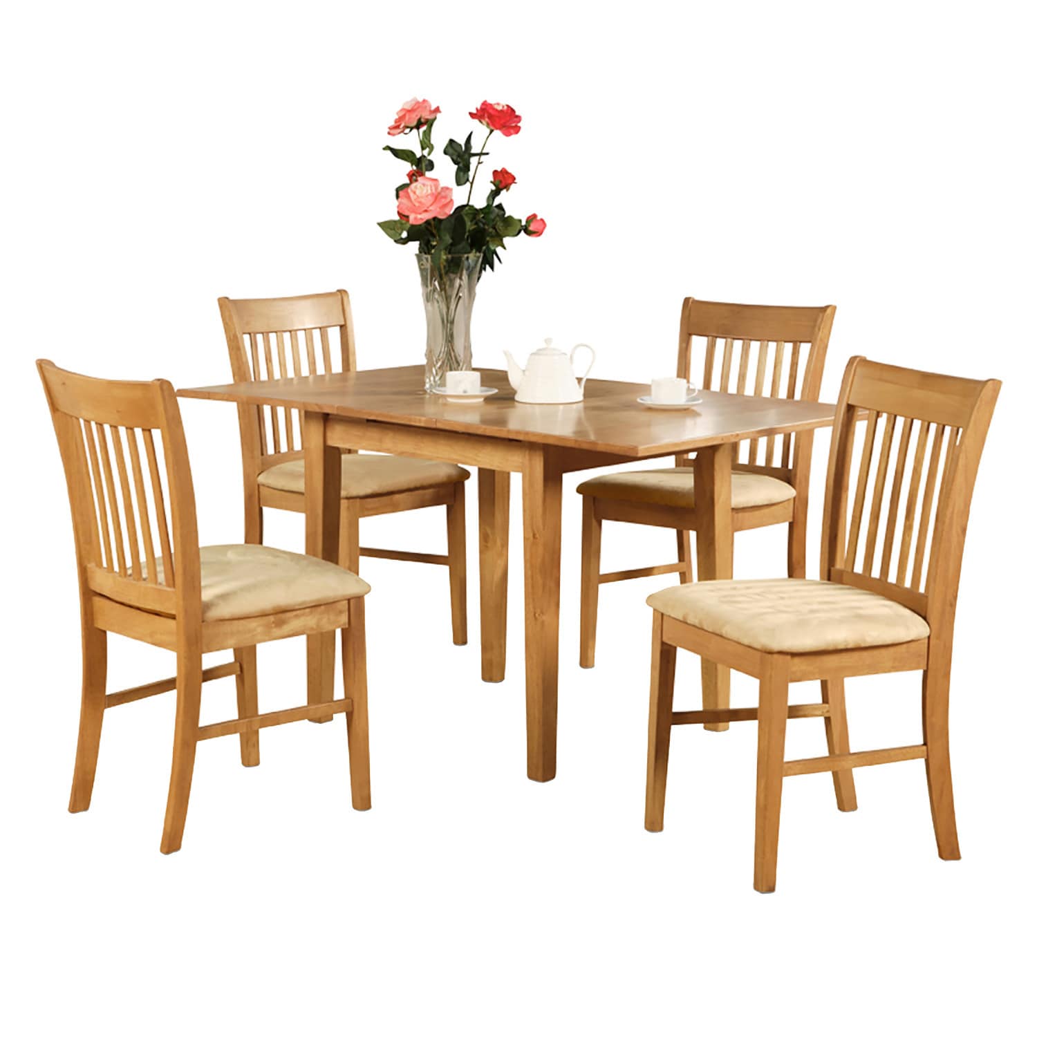 Oak Dinette Table With 12 Inch Leaf And 6 Kitchen Chairs 7 Piece Dining Set Oak Dinette Table With 12 Inch Leaf And 6 Kitchen Chairs 7 Piece Dining Set