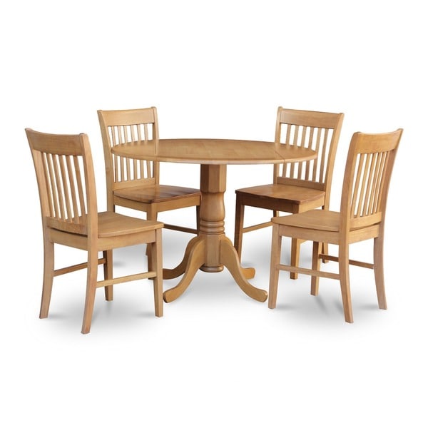 Oak Round Kitchen Table and 4 Chairs 5-piece Dining Set - Free Shipping