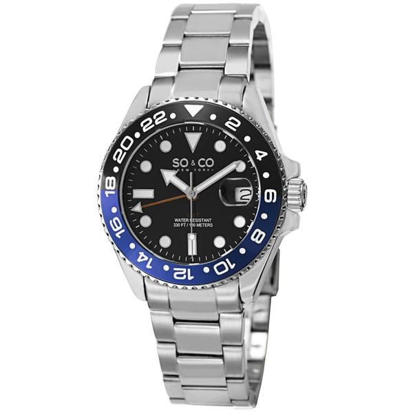 SO&CO New York Men's Yacht Club Quartz Unidirectional Watch with Stainless Steel Link Bracelet - Silver