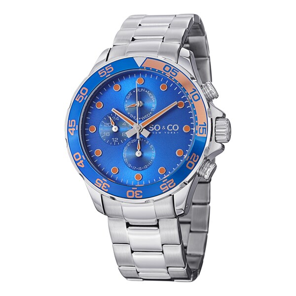 SO&CO New York Men's Yacht Club Quartz Unidirectional Watch with Stainless Steel Bracelet - Silver