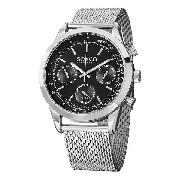 SO&CO New York Mens Monticello Quartz Stainless Steel Mesh Band Watch