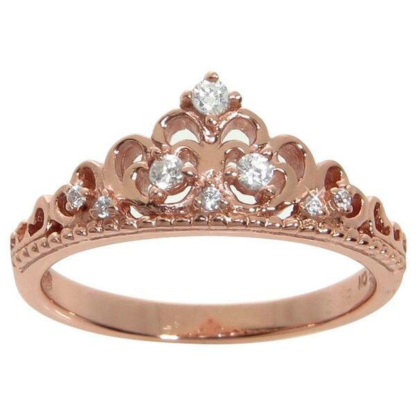 Eternally Haute Sterling Silver Pave Cubic Zirconia Princess Kate Crown Ring