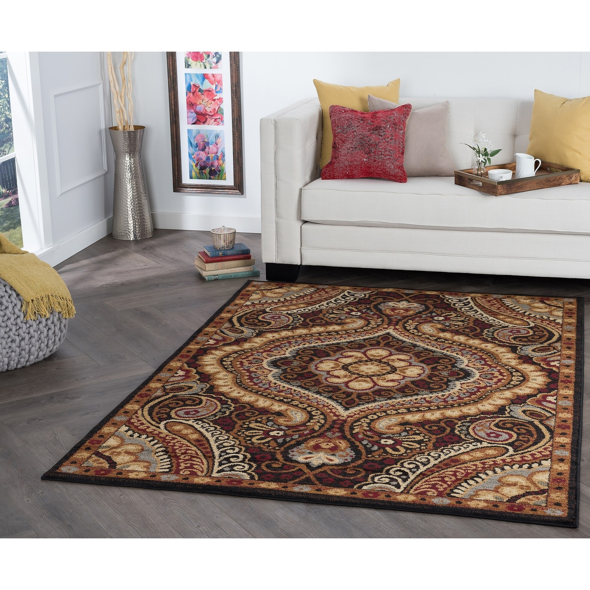 Alise Rugs Rhythm Transitional Paisley Area Rug 5' x 7' Black 5' x 7