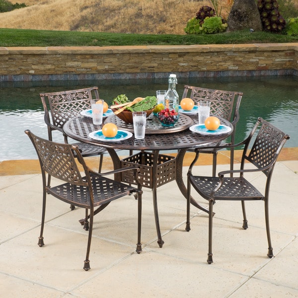 Sebastian Outdoor Cast Aluminum 5 piece Dining Set with Lazy Susan