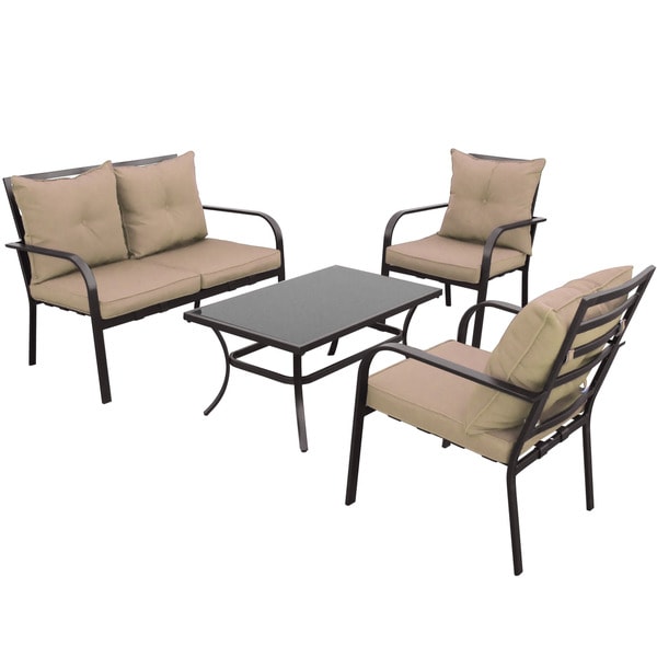 Teaset 4 piece Patio Conversation Set with Orange Cushions