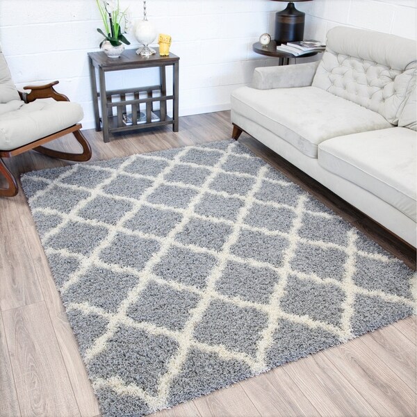 Ottomanson Ultimate Collection Moroccan Trellis Design Shag Area Rug