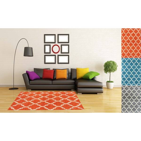 Ottomanson Shag Collection Moroccan Trellis Design Area Rug (As Is Item