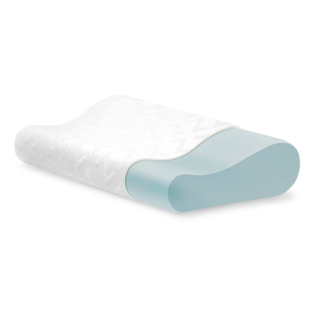 Malouf Medium-Soft Gel Memory Foam Contour Pillow with Cover - White