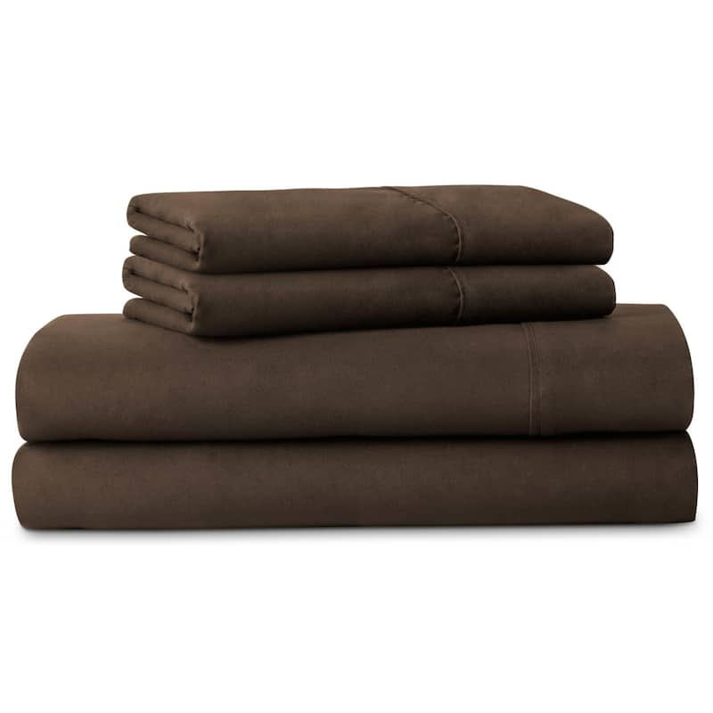 LUCID Comfort Collection Brushed Microfiber Bed Sheet Set - Twin XL - Brown