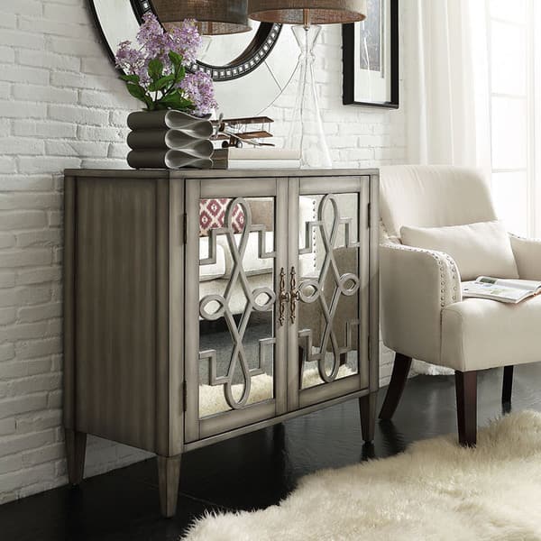 Cortona Scroll Antique Mirrored Double Door Side Chest Cabinet Cortona Scroll Antique Mirrored Double Door Side Chest Cabinet By Inspire Q Clic
