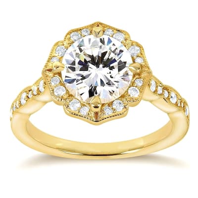 Annello by Kobelli 14k Yellow Gold 1 3/4ct TGW Moissanite and Diamond Vintage Floral Engagement Ring