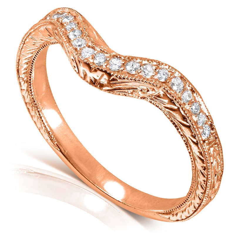 Annello by Kobelli 14k Rose Gold 1/8ct TDW Ladies Contoured Diamond Wedding Band