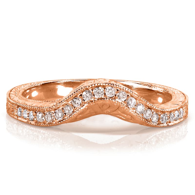 Annello by Kobelli 14k Rose Gold 1/8ct TDW Ladies Contoured Diamond Wedding Band