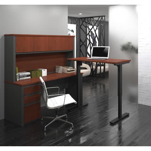 Bestar Prestige L-Desk with Hutch including Electric Adjustable Table