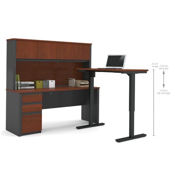 Bestar Prestige L-Desk With Hutch Including Electric Adjustable Table ...