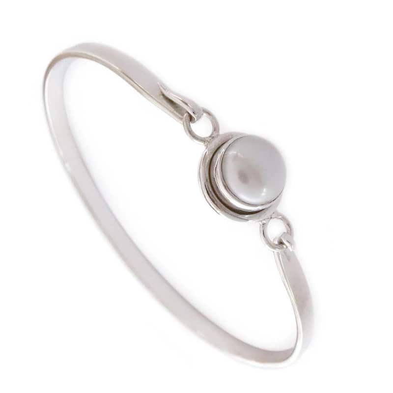 Handmade Sterling Silver Aesthetic Moon Pearl Bangle (India)